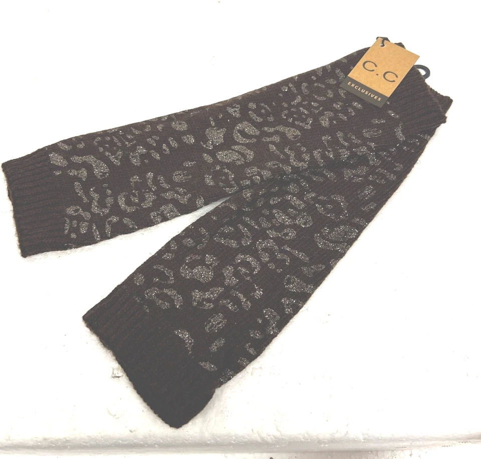 Leg Warmers w A Silver Leopard Print Design in BROWN By CC Exclusives NWT Womens - Image 3 of 4