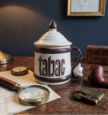 Vintage Crackled Ceramic Tobacco Pot, Hand Decor Made in France Numbered