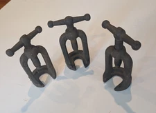3 Vintage Cast Iron Clamps Heavy Antique All Screw Up and Down Easily