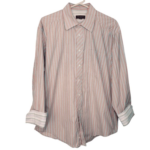 Ted Baker, Vintage Ted Baker Tan Blue Striped Spread Collar Button Up Shirt Sz 16.5-34/35