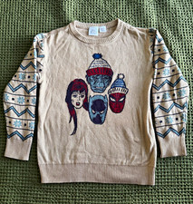 Disney Marvel Spider-Man Fair Isle Knit Pullover Crewneck Sweater Beige Sz S