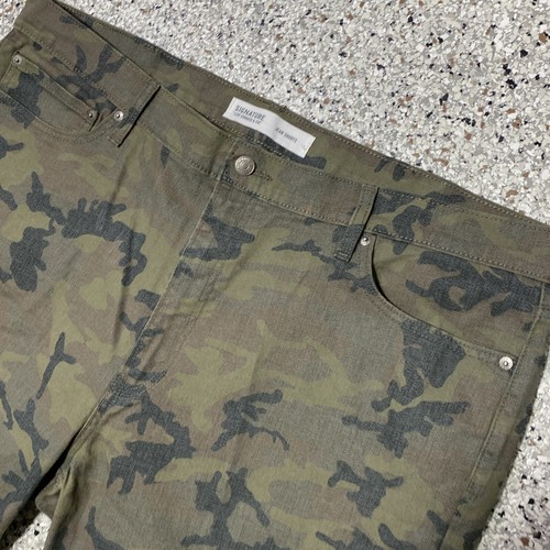 Signature Levi Strauss Jean Shorts Mens 42 Camo Denim Stretch Flat Zip Pocket - Picture 2 of 6