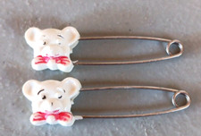 Vintage Gerber Teddy Bear Diaper Pin Set of Two Red Bow