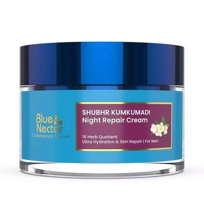 Blue Nectar Ayurvedic Anti Aging Night Cream for Men Youthful Look 16 Herb (50g)
