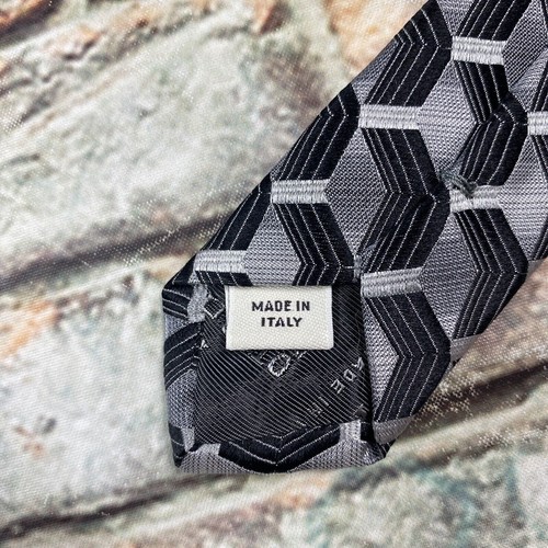 Pronto Uomo Tie Mens Silver Black 57"L X 4"W Geometric Necktie Luxury - Picture 5 of 9