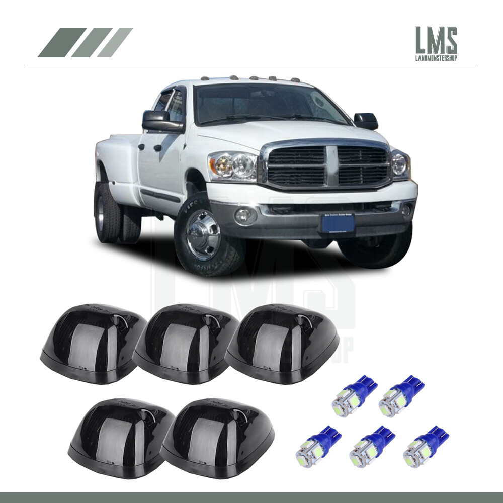 5-Pack Smoke Cab Marker Running Light Covers with Blue 5050 LEDs for Dodge Ford Trucks