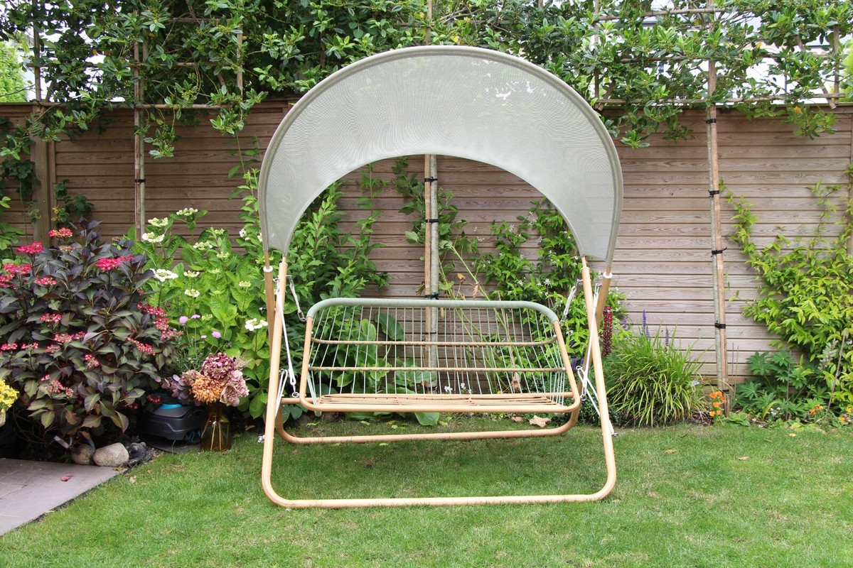 Double Swing Chair Wood Effect Folding with Canopy UK