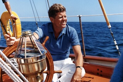 JOHN F. KENNEDY ON SAILING BOAT OPEN SEA 1953 4X6 PHOTOGRAPH REPRINT