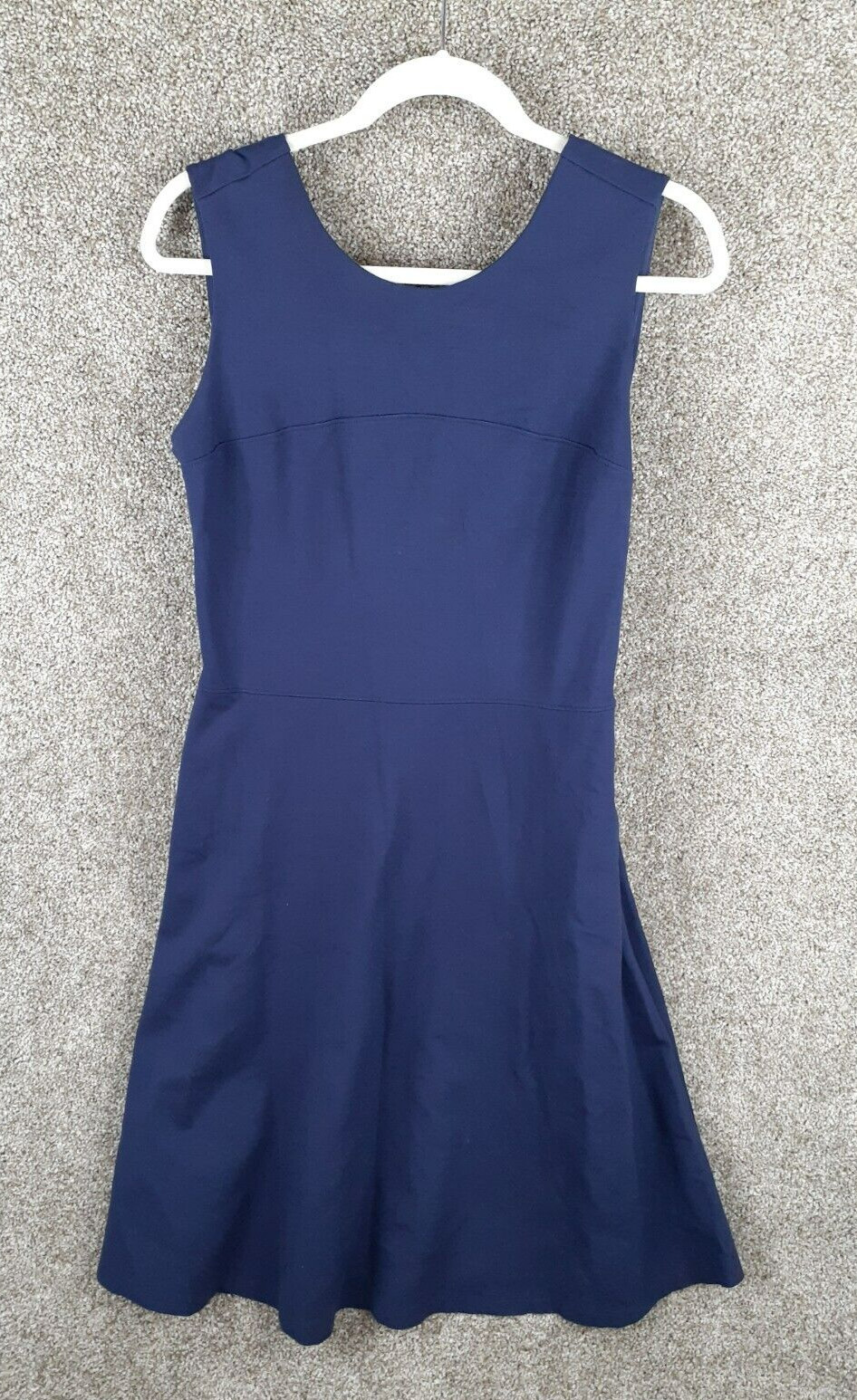 Lands End Ponte Knit Dress Womens 12 Blue A-line Sleeveless Pockets Stretch Chic