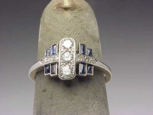Art Deco 3.90 Ct Diamond & Blue Sapphire Antique Vintage Wedding Ring 925 Silver - Bild 2 von 4