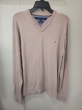 Tommy Hilfiger Men  s Brown Pima Cotton  Cashmere V Neck Jumper Size Large