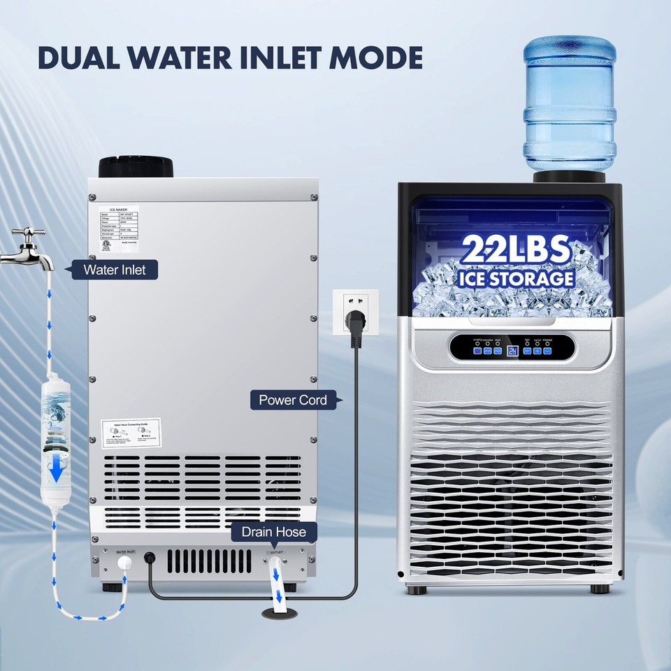100LBS/24H Ice Maker Machine,Dual Water Inlet Under Counter or ...