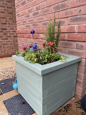 Large Modern Wooden Garden Planter 40cm X 40cm X 40cm Finished In Willow Green