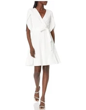 DKNY Women's Size 16 White Ivory Tulip-Sleeve V-Neck Dress Work Career Office