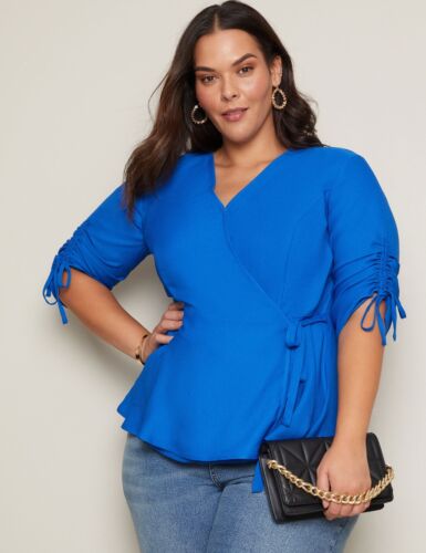 AUTOGRAPH - Plus Size - Womens Tops -  Long Sleeve Texture Tie Front Top - Picture 1 of 6