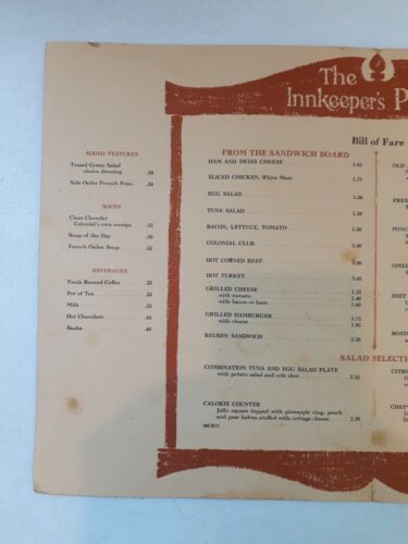 Vintage Menu INNKEEPER'S PANTRY Colonial Hilton Inn Massachusetts Bill of Fare - Picture 3 of 8