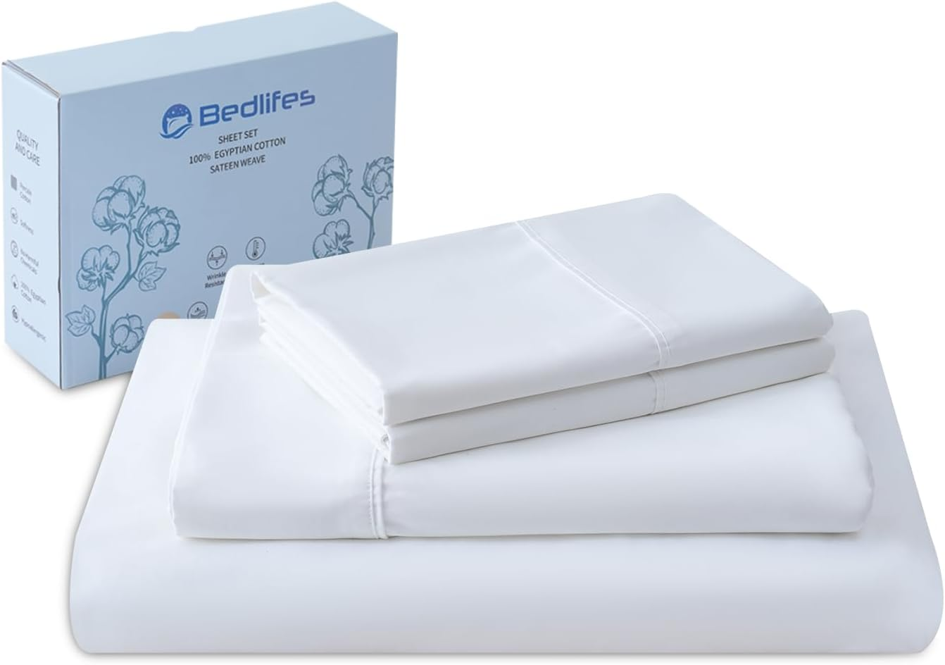 100% Egyptian Cotton Sheets Queen Size-Cooling Sheets Soft Breathable Sateen Wea