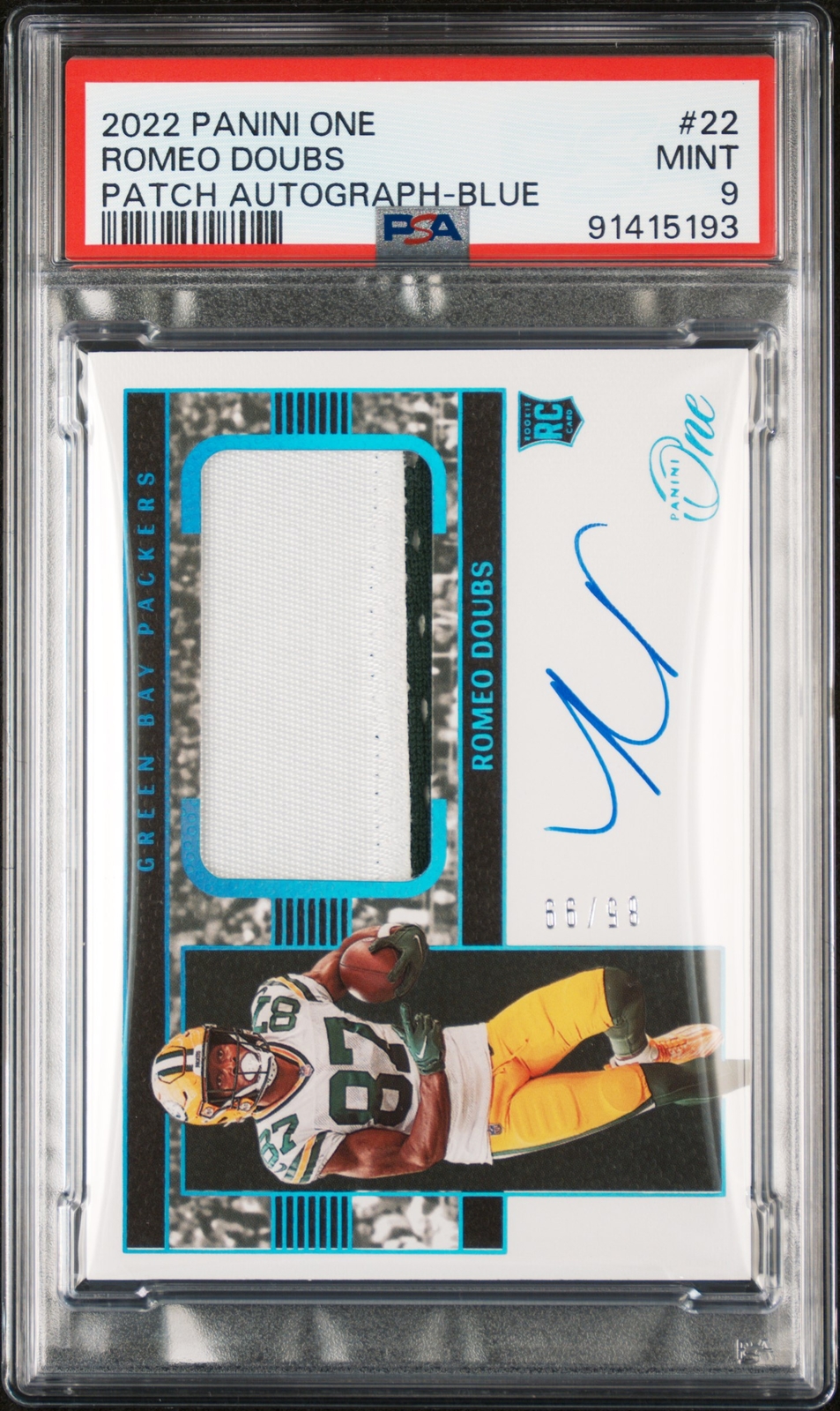 Romeo Doubs Panini One #22 Patch Autograph-Blue