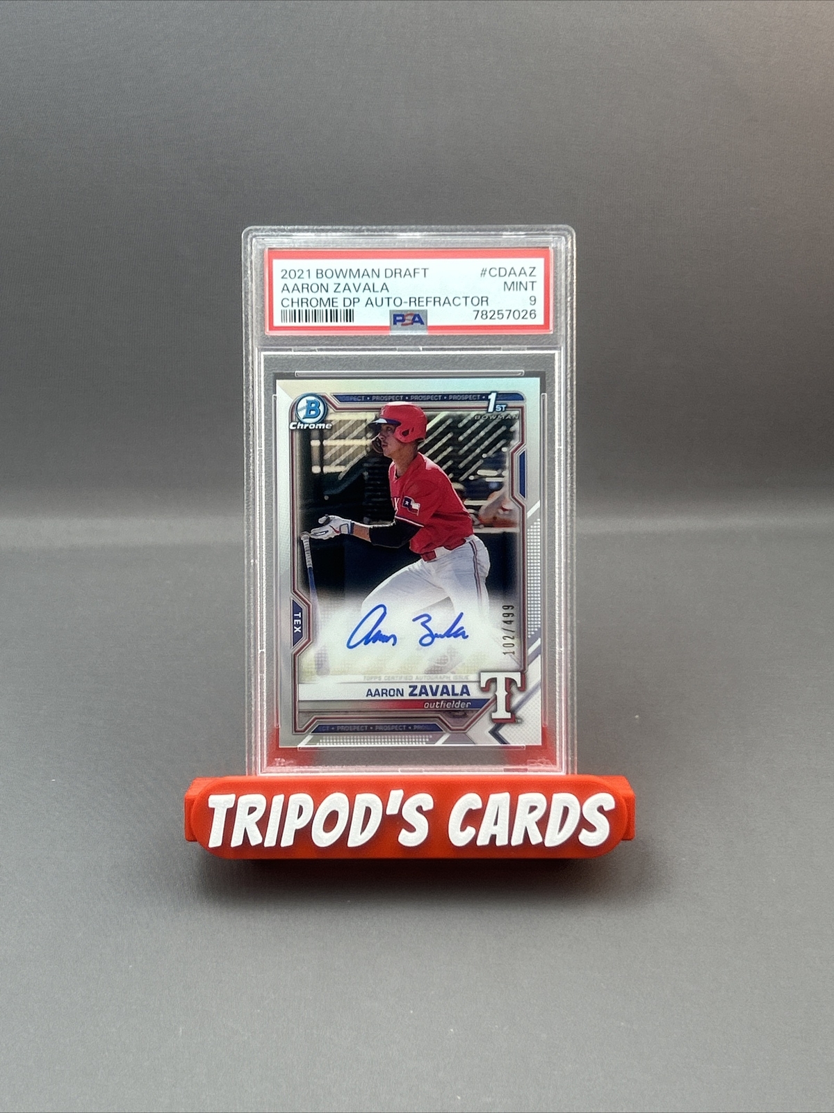 2021 Bowman Chrome 1st Aaron Zavala #/499 Refractor Auto #CDA-AZ Rangers PSA 9