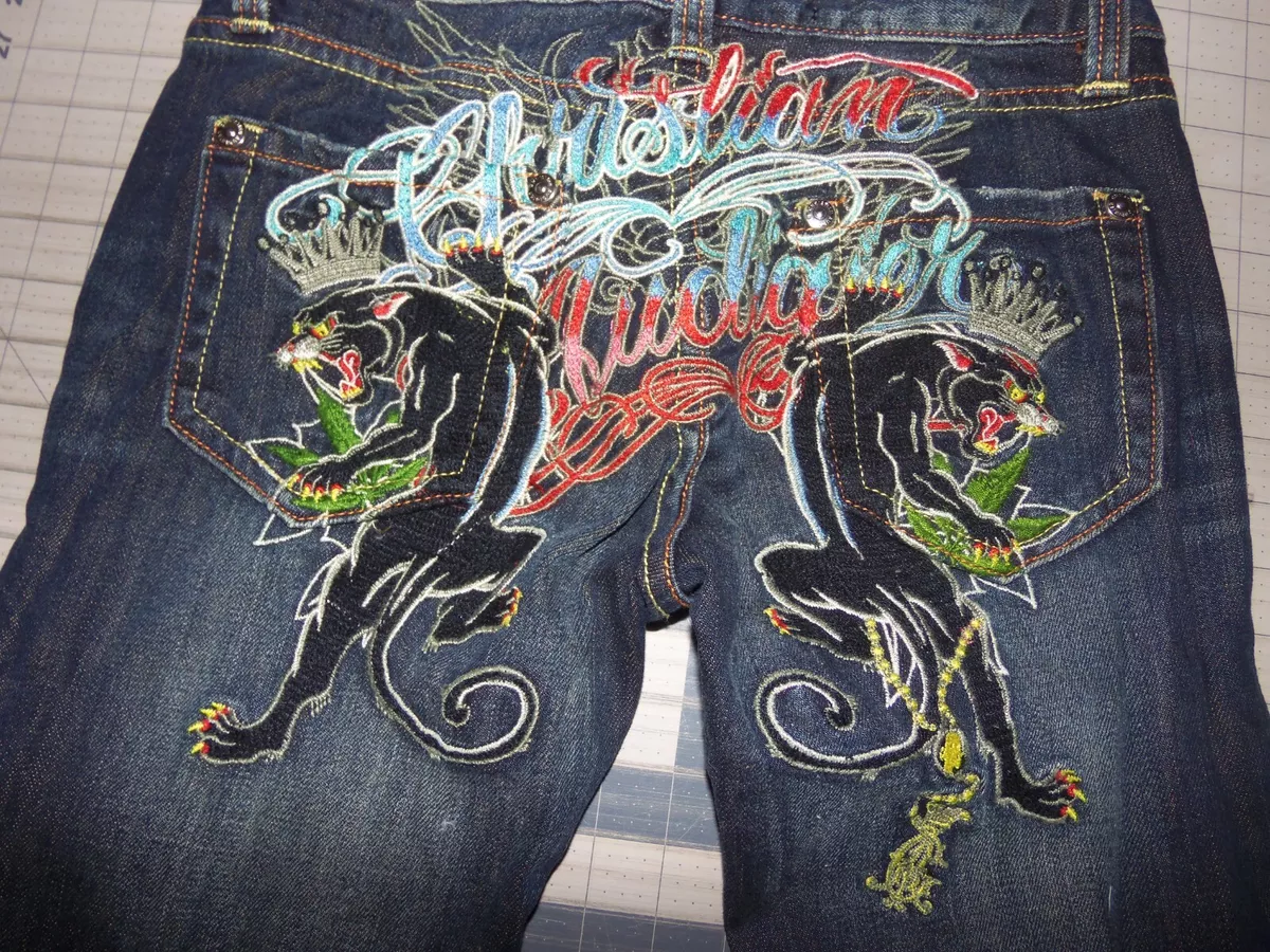 Black embroidered jeans sales