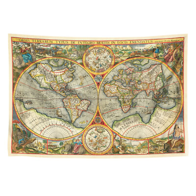 Wandteppich mit alter Weltkarte | Petrus Kaerius doppelte Hemispheren, 165x120cm