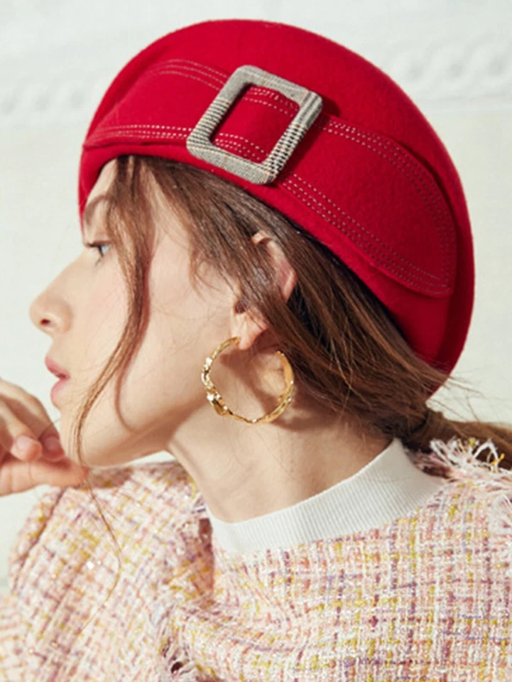 Wool Felt Beret Fascinator Hats For Women Tea Party Wedding Pillbox Hat With Bow - Image 3 of 4