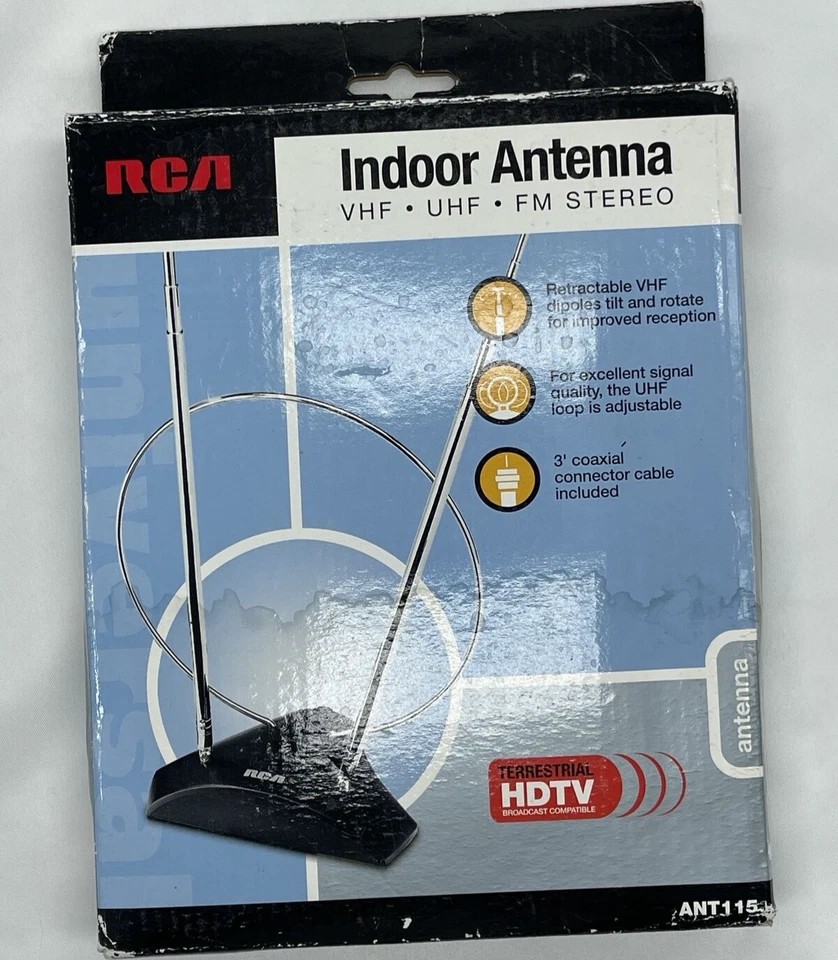 Antena interior VHF/UHF/FM estéreo terrestre, HDTV: ANT115, hecha por RCA Foto 2 de 3