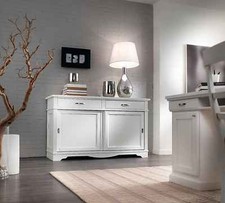 CREDENZA PORTE SCORREVOLI IN LEGNO PIOPPO MASSICCIO, COLORE BIANCO 