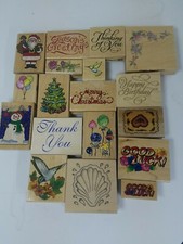 Lot Of 18 Wood Mounted Rubber Stamps Holiday, Greetings, Bird, Flower