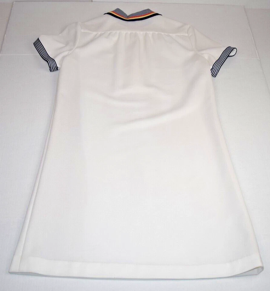 Vestido Lacoste De Colección David Cristal Lacoste Talla M/L Años 60 Blanco Azul Amarillo Borde Poliéster Foto 4 de 4
