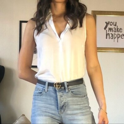 Cream Sleeveless Collard Top Lightweight Timeless Effortless Style