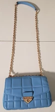Michael Kors Soho Blue Quilted Leather Gold Tone Chain Shoulder Bag