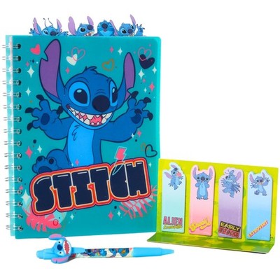 Disney Stitch Tab Journal Spiral Notebook, Ballpoint Pen, Sticky Tabs, 96 Lined 