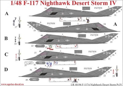 1:48 Decal Lockheed F-117A Nighthawk ''Desert Storm'' Pt.4 (FFA) - UpRise UR48196