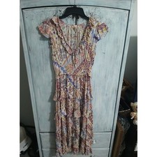 Raga Maxi Ruffle Vneck Tiered Dress Medium Boho Y2K  Cottage Core Feminine