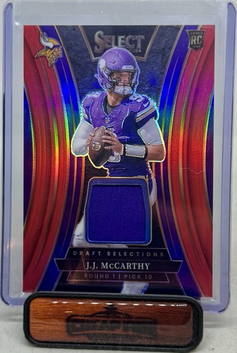 J.J. McCARTHY RC GU 2024 SELECT DRAFT SELECTIONS MATERIALS ROOKIE RED PRIZM JMY - Picture 1 of 3