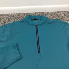 Greyson Golf Mens Medium Teal Blue 1/4 Zip Pique Performance Pullover