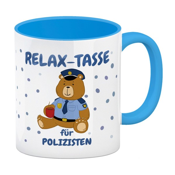 Relax Tasse FüR Polizisten Kaffeebecher Hellblau Mit HüBschem BäR-Motiv-image