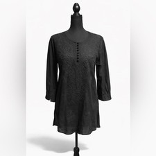 Black Cotton Lucknowi Chikankari Hand Embroidered Kurti Small