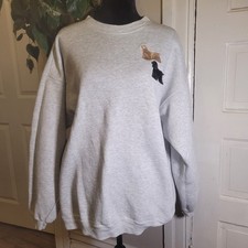 Vtg Hanes Heavyweight Grey Crewneck Sweatshirt Wmns Large Embroidered Dogs