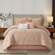 Floral Blush Comforter Set, Cotton Blend Jacquard Bedding Set, 7 Piece King Size