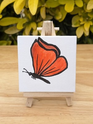  Schmetterling Zeichnung auf Mini Leinwand mit Ständer 7,5 × 7,5 cm