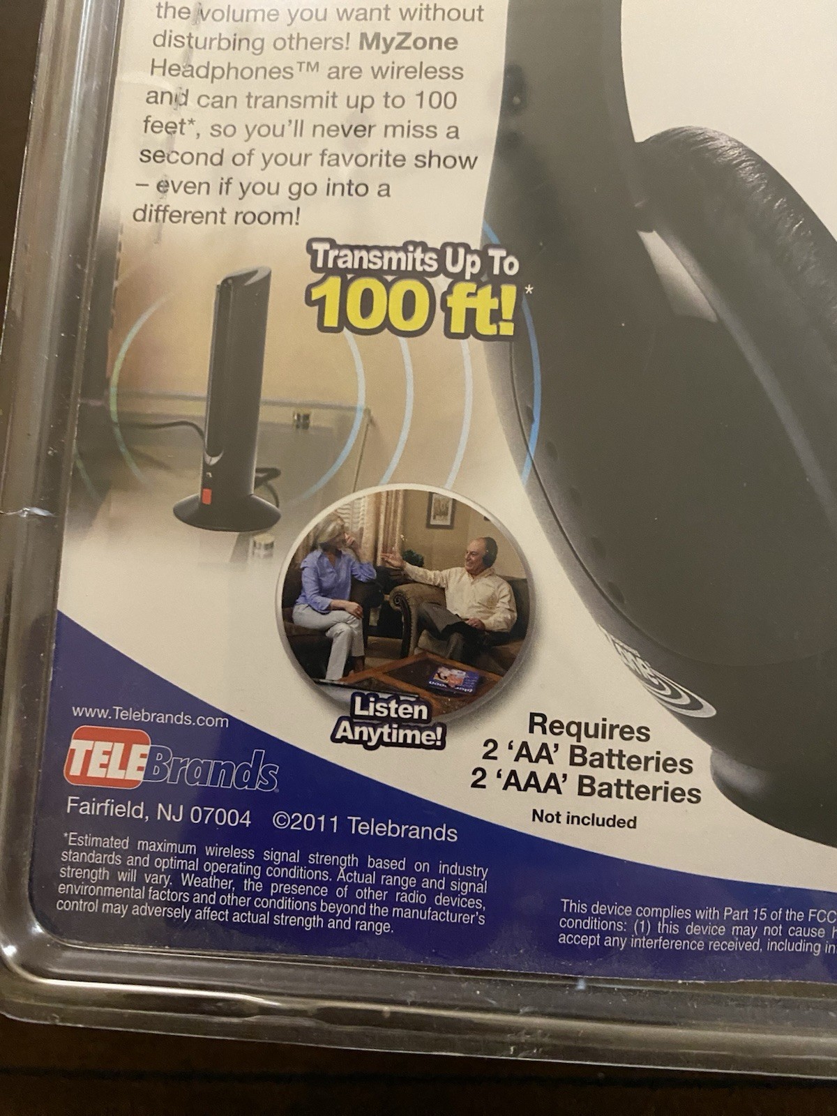 My Zone Wireless TV Headphones Battery Powered Transmits to 100 FT.  NEW ~Sealed