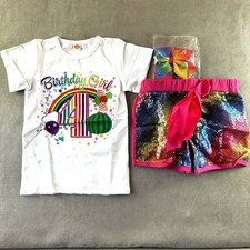 Girls 4th Birthday Outfit Set Size 4 Rainbow Shirt Sequin Shorts Bow