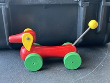 Vtg. 1970s Brio Classic Wooden Toy Dog - red dachshund