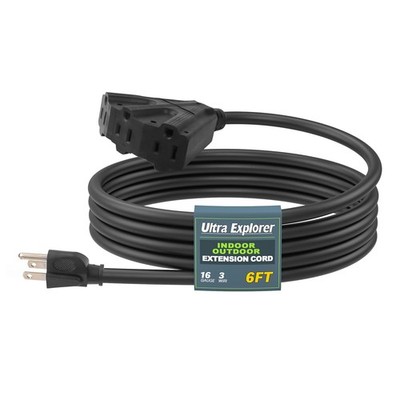 Ultra Explorer 6 Ft Outdoor Extension Cord with 3 Electrical Power 6', Black 