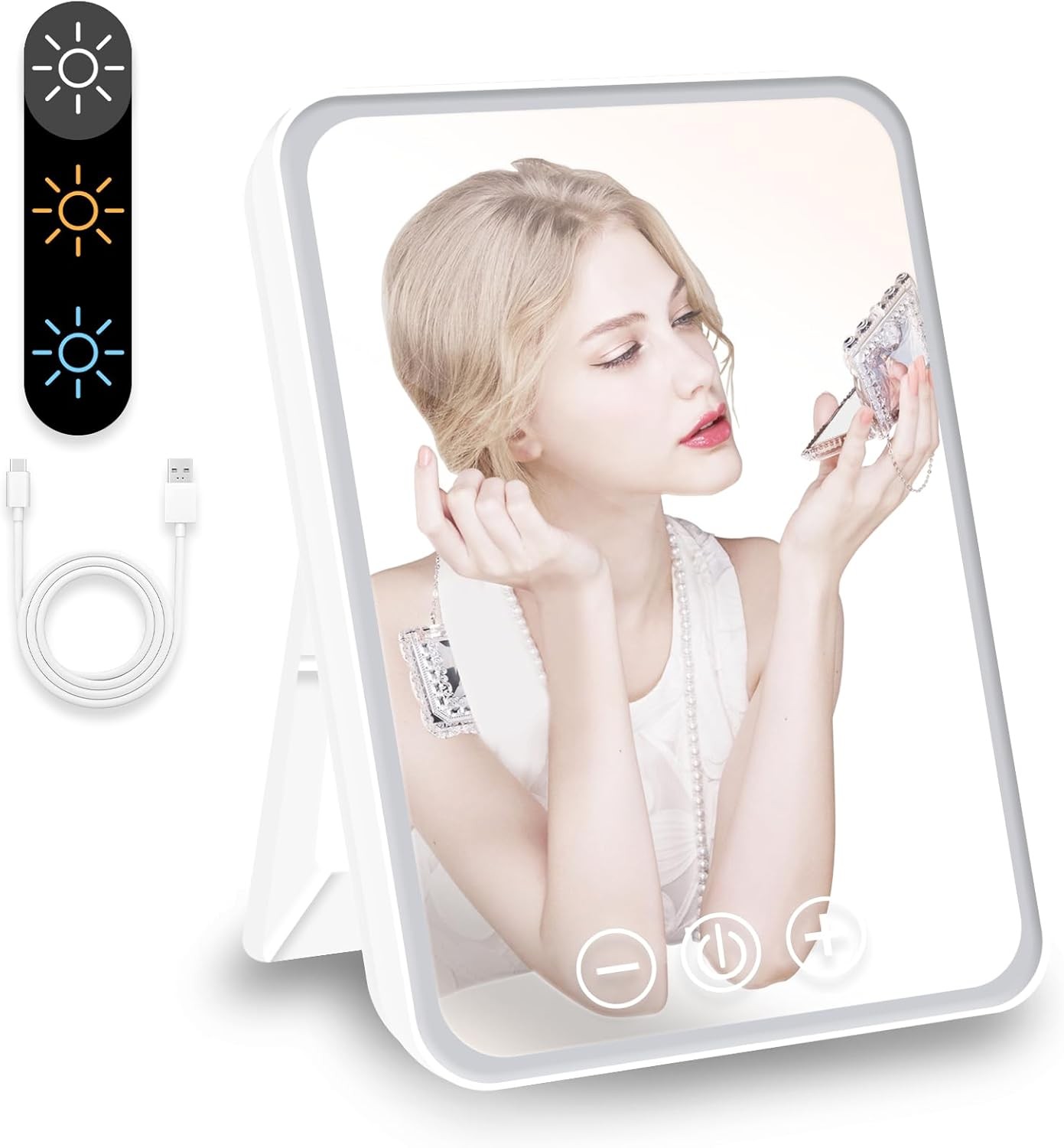Vanity Mirror with Lights, Folding Tabletop Mirror Rechargeable Light Up Makeup