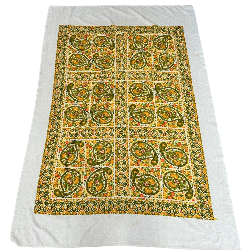 Vintage 60er 70er Tastemakers Stevens Frottee Paisley Blumen Tischdecke 56x82