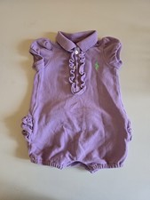 Ralph Lauren Baby Girls Purple Ruffle Polo Bubble Romper Pony Logo 6M Cotton