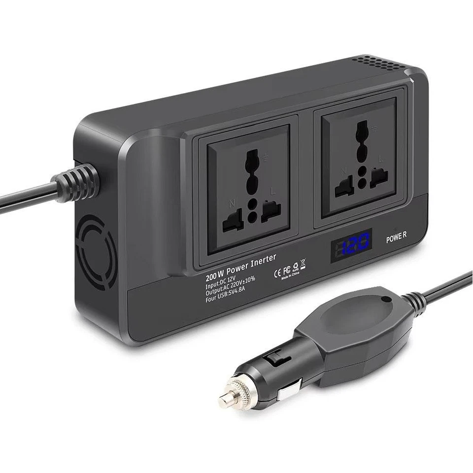 Car Vehicle 200W Power Inverter 12V to 110 / 220 VAC 4 USB Lot O7 - Image 3 of 4